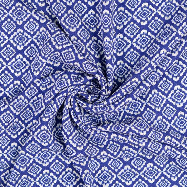 Viskose Leinen - blau, weißes Muster